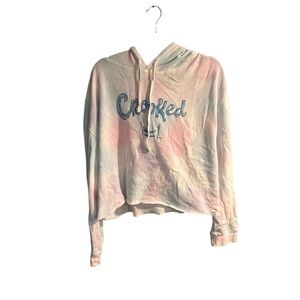 Crooked Hammock Brewery‎ Womens XL Cropped Hoodie Pastel Pink Blue Tie Dye